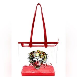 Ed Hardy Clear PVC Tattoo Tiger Carry All Tote With Bonus Matching Wallet NWT